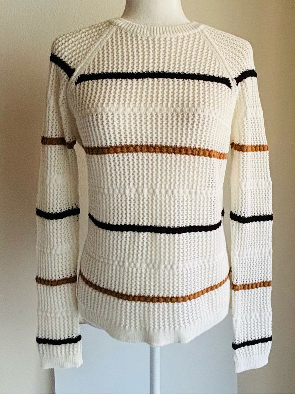Calvin Klein Stripes Open Weave Knit Sweater